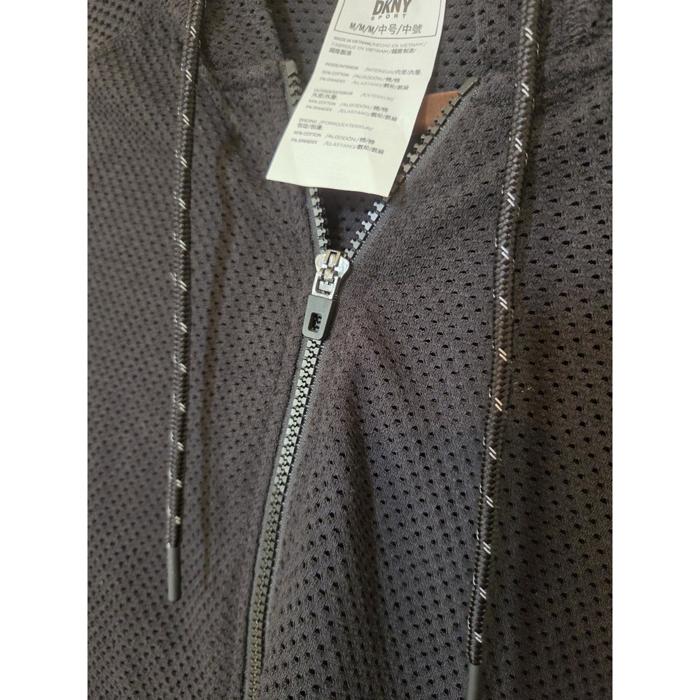 DKNY Full Zip Hoodie Active Mesh‎ Womens Medium Black Stretch Drawstring NWT - Picture 8 of 12